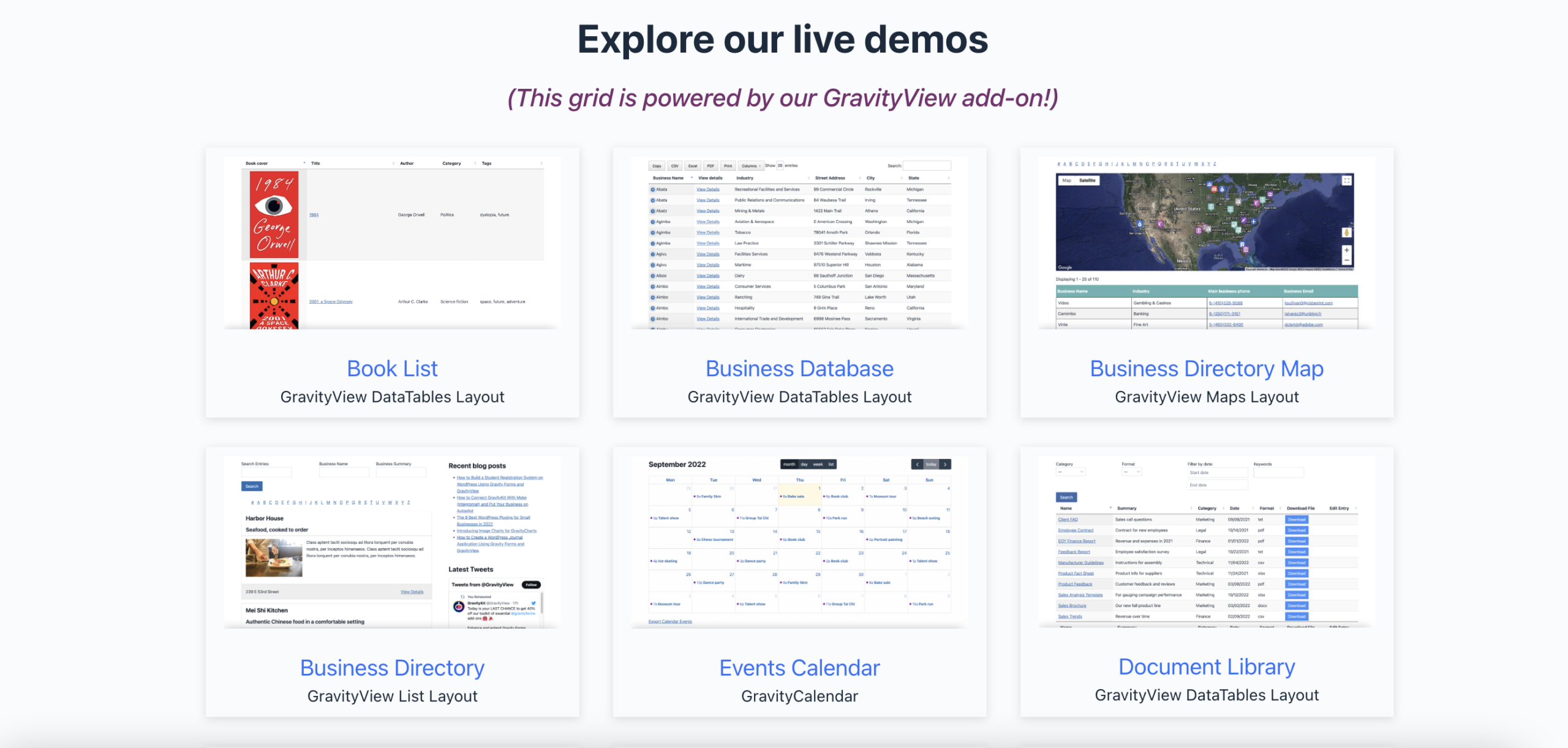 GravityKit's demo showcase