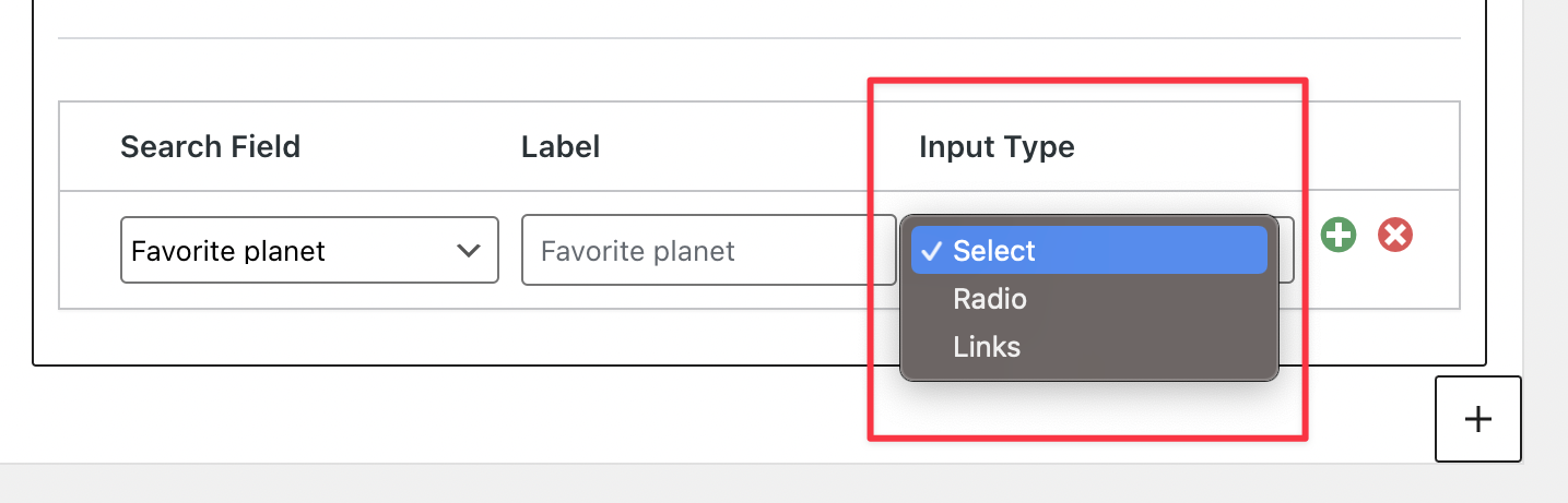 Selecting an input type for a search field