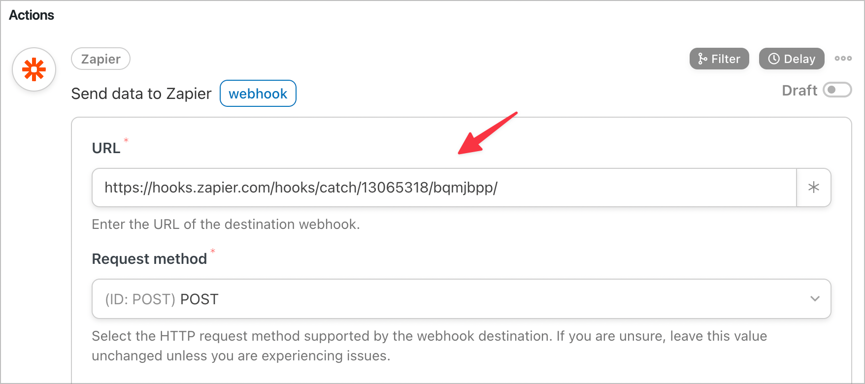 The Zapier webhook URL