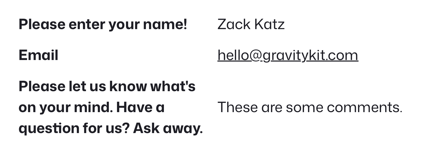 Field descriptions are shown, except the Email field, which didn't have a custom description.