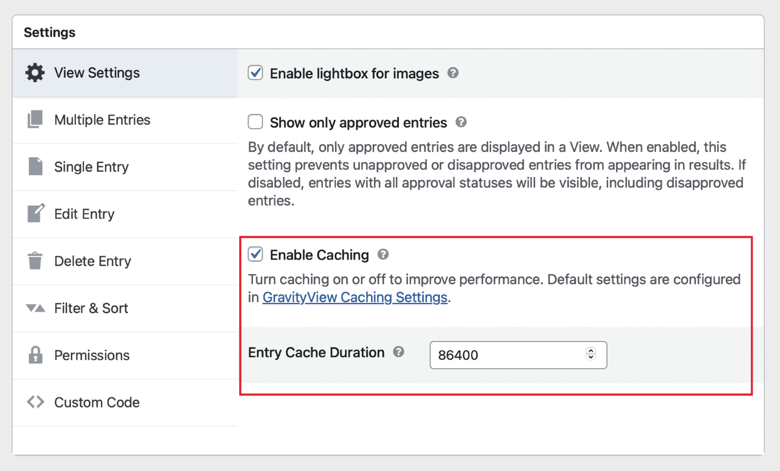 A screenshot of the View Settings metabox in the View Settings tab.