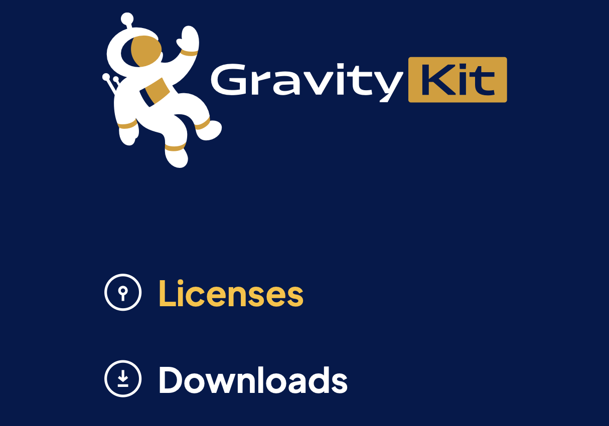 Account page navigation, with Licenses highlighted