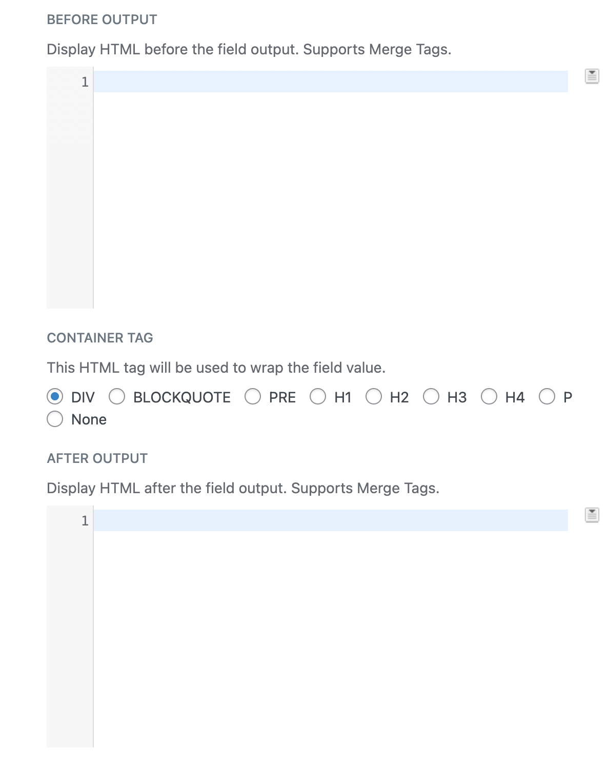 The Field Settings showing extra options for the DIY Layout