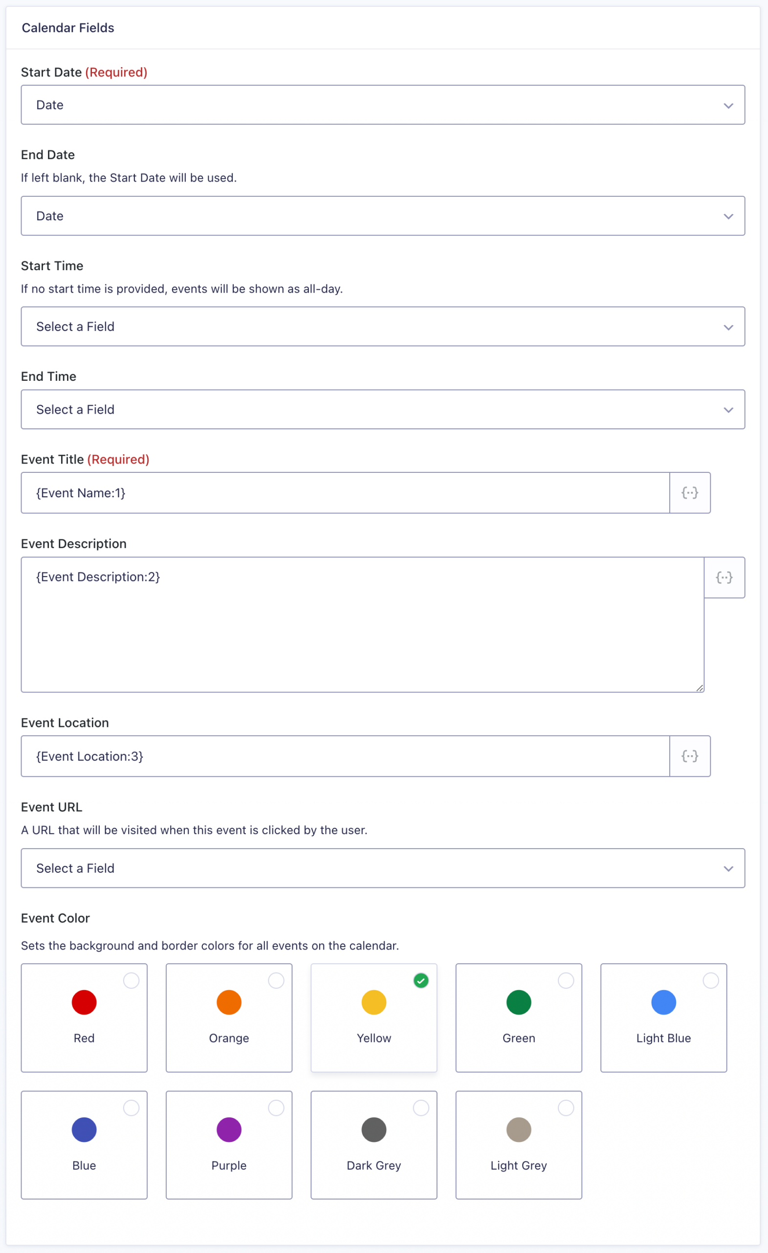 Gravity Forms Calendar fields and options