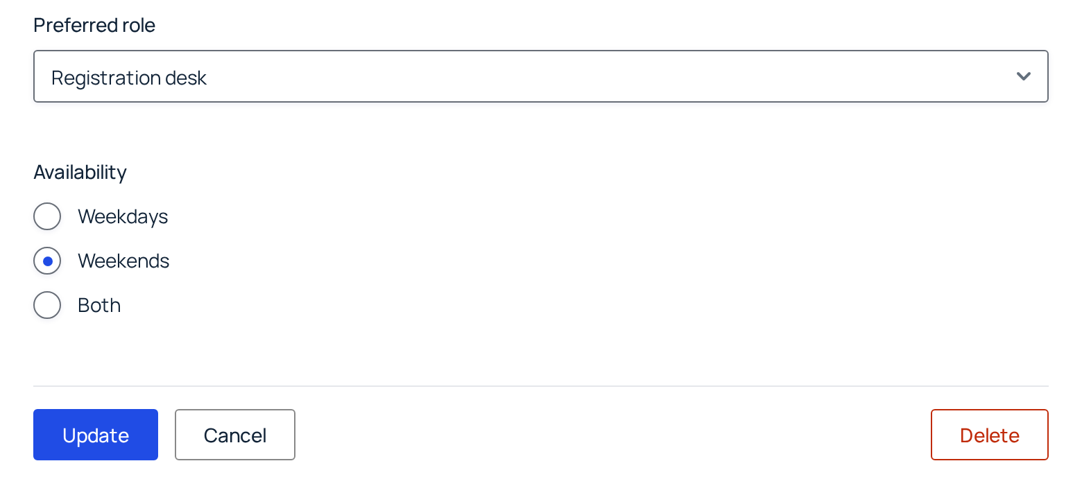 The bottom of the Edit Entry form with the Update, Cancel and Delete buttons
