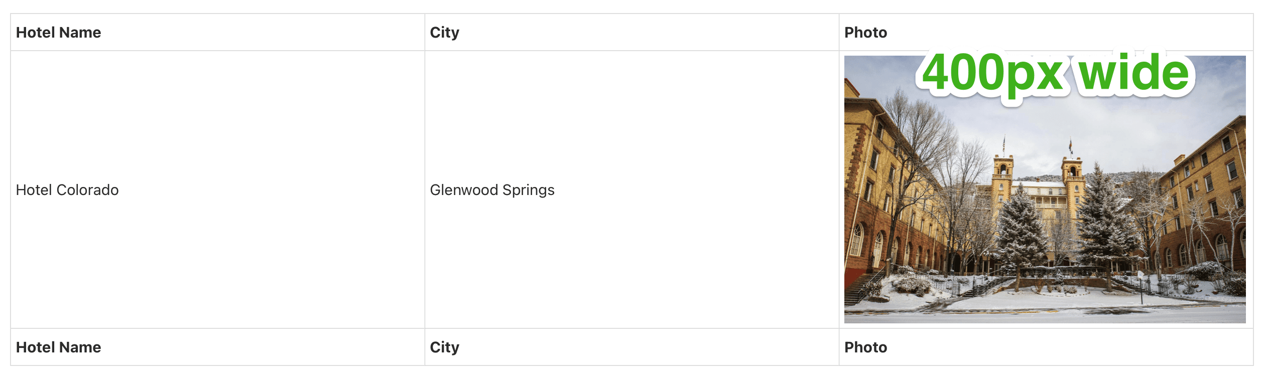 The Multiple Entries View after applying a custom width to an embedded photo