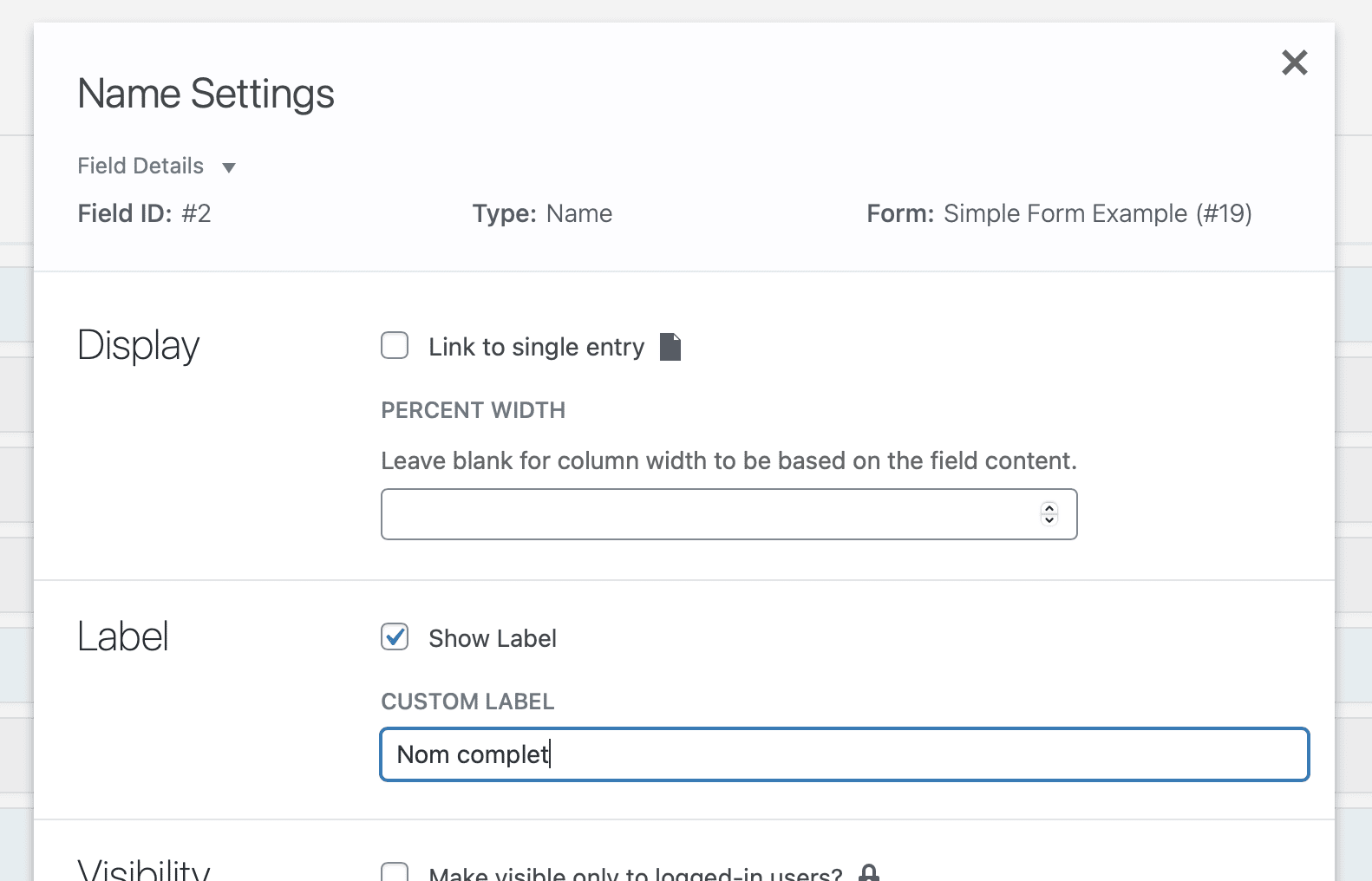Screenshot of a field label