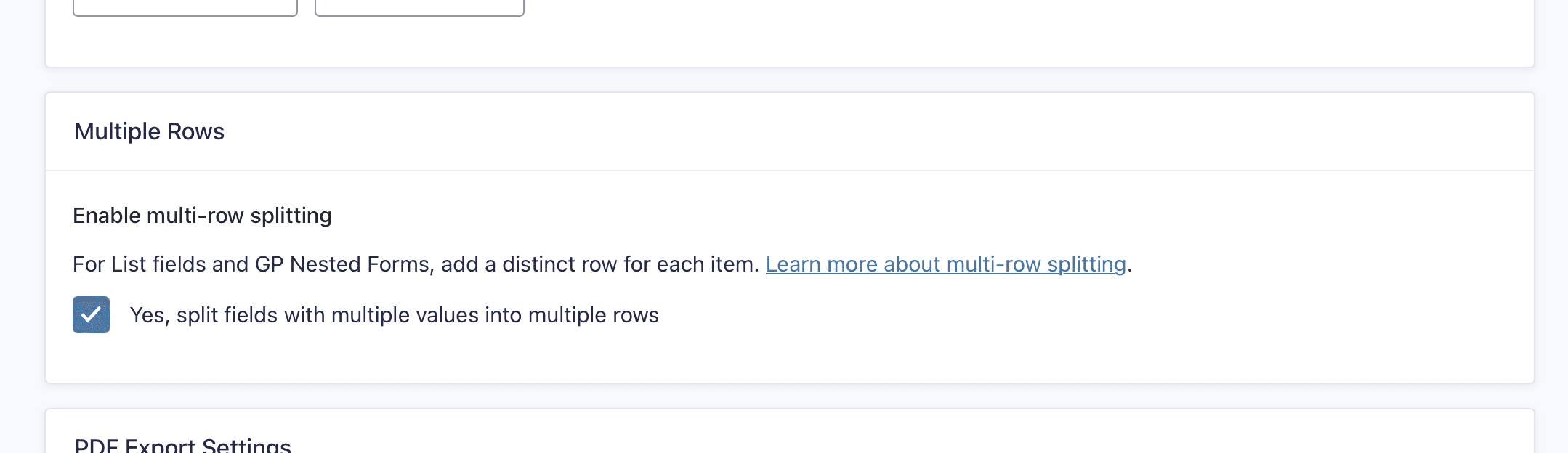 Screenshot of the Multiple Rows section