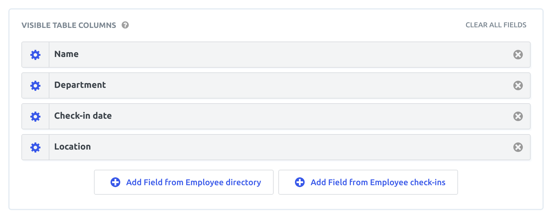 The table columns of a joined View with fields from both forms and an Add Field button for each form