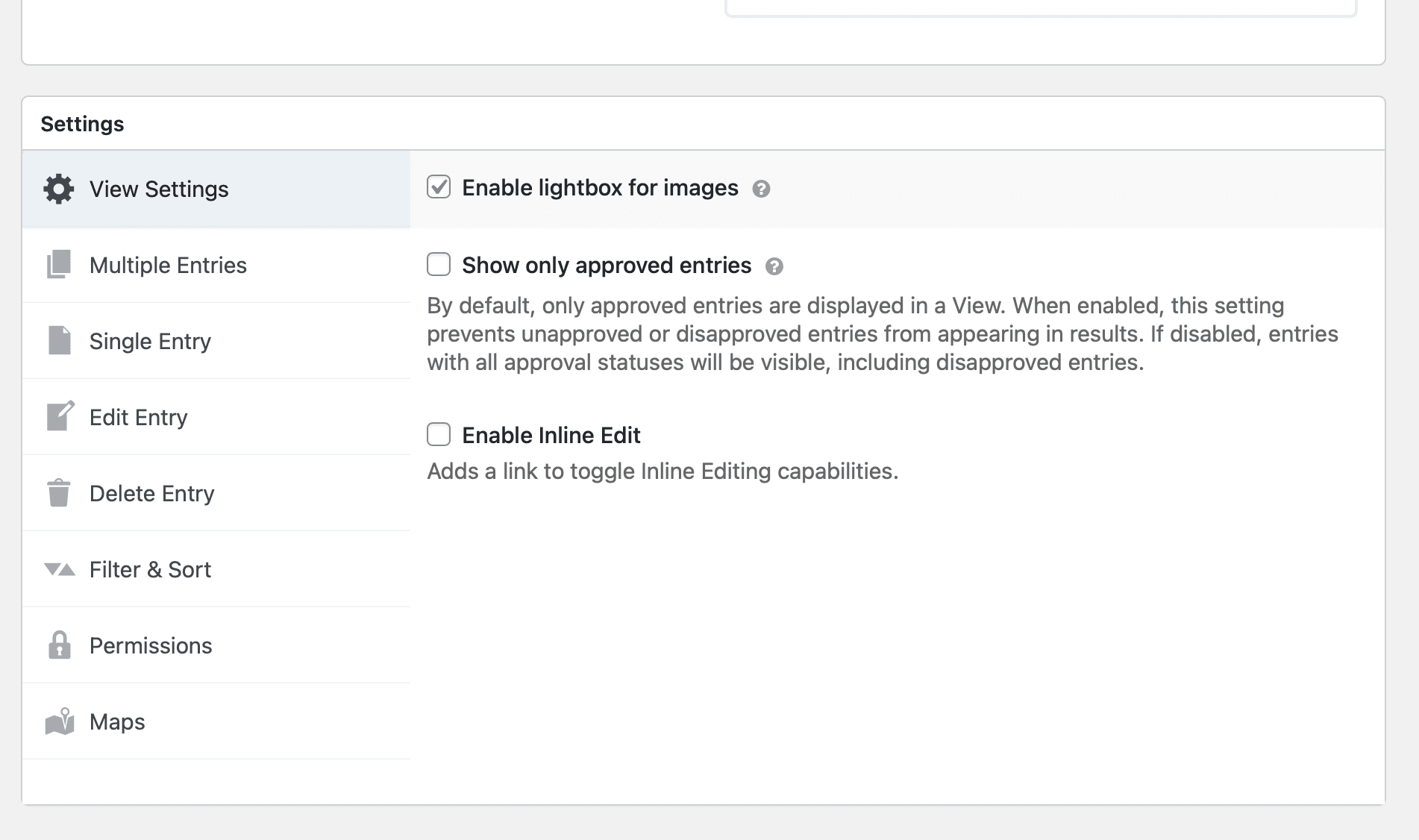 Screenshot of the Settings box