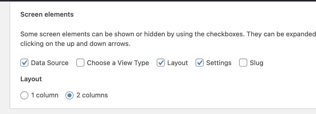 Screenshot of the Screen Options box