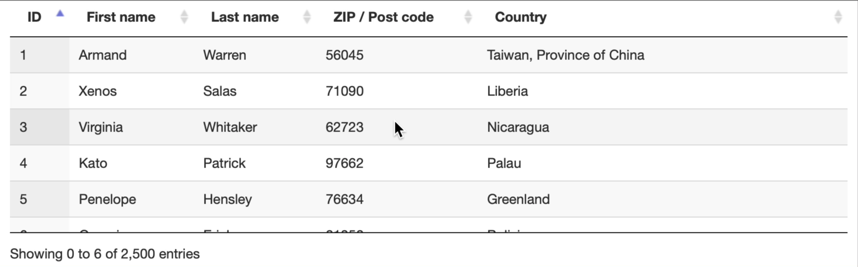 Screen recording of scrolling a table in DataTables
