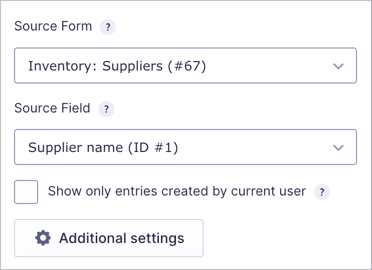 Dynamic Lookup field settings with Source Form and Source Field configured