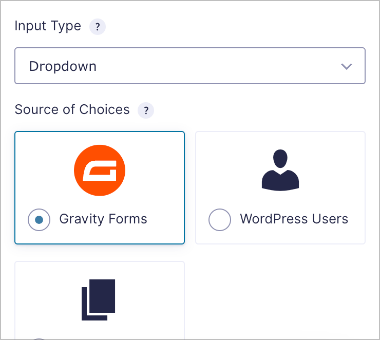 Dynamic Lookup input type set to Dropdown with Gravity Forms as the source of choices
