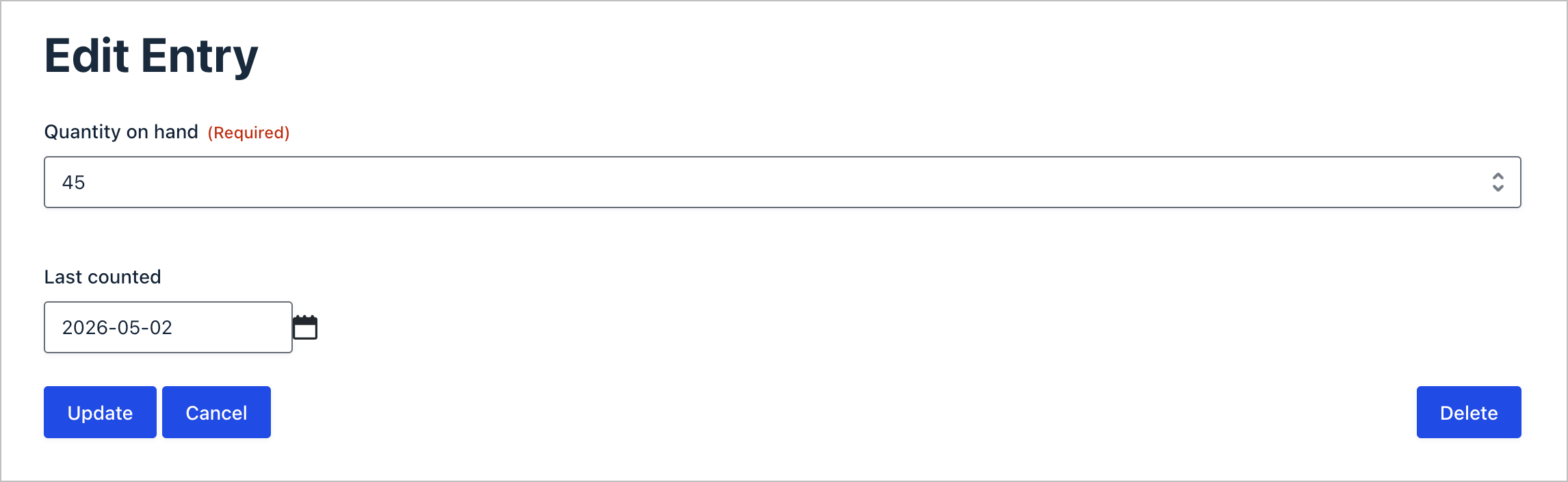 Front-end Edit Entry form with only Quantity on hand and Last counted fields