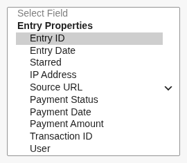 The Advanced Search field dropdown on the Global Search page, listing Entry Properties and a Form option but no individual form fields