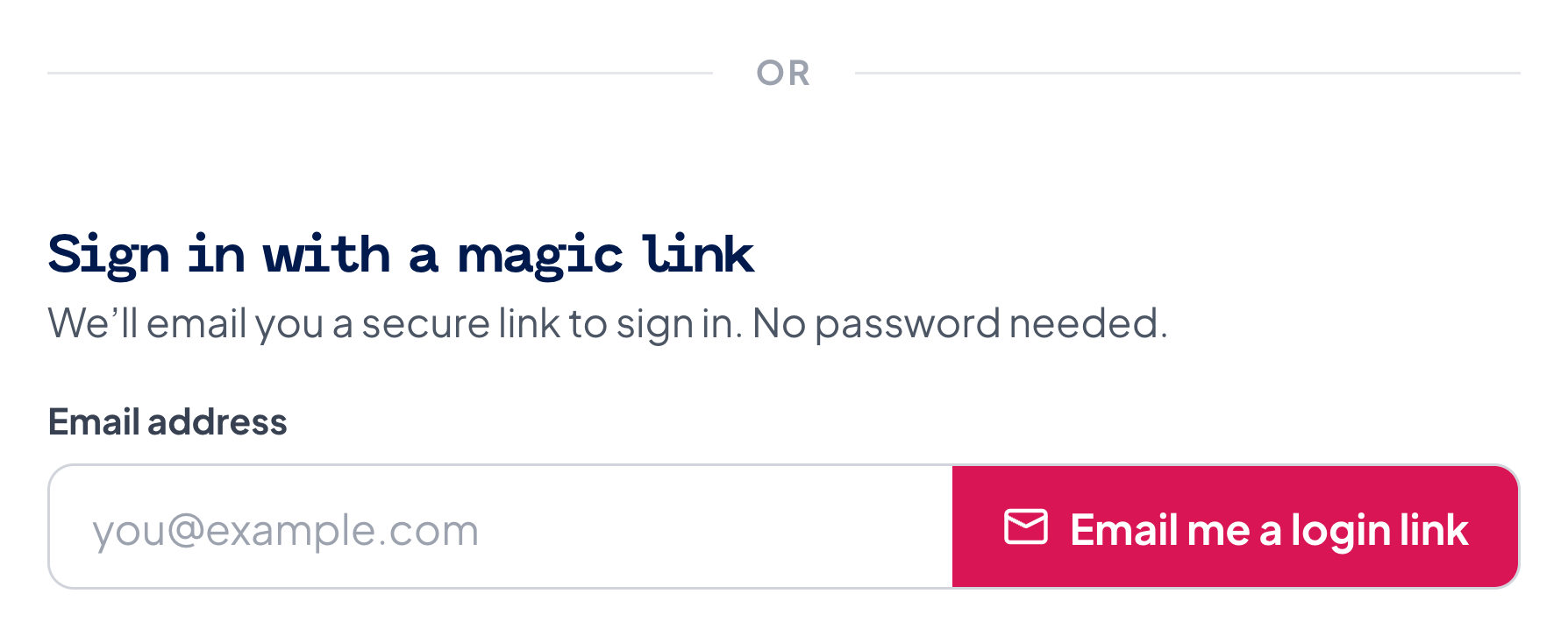 The 'Sign in with a magic link' option below the password login on the GravityKit sign-in page