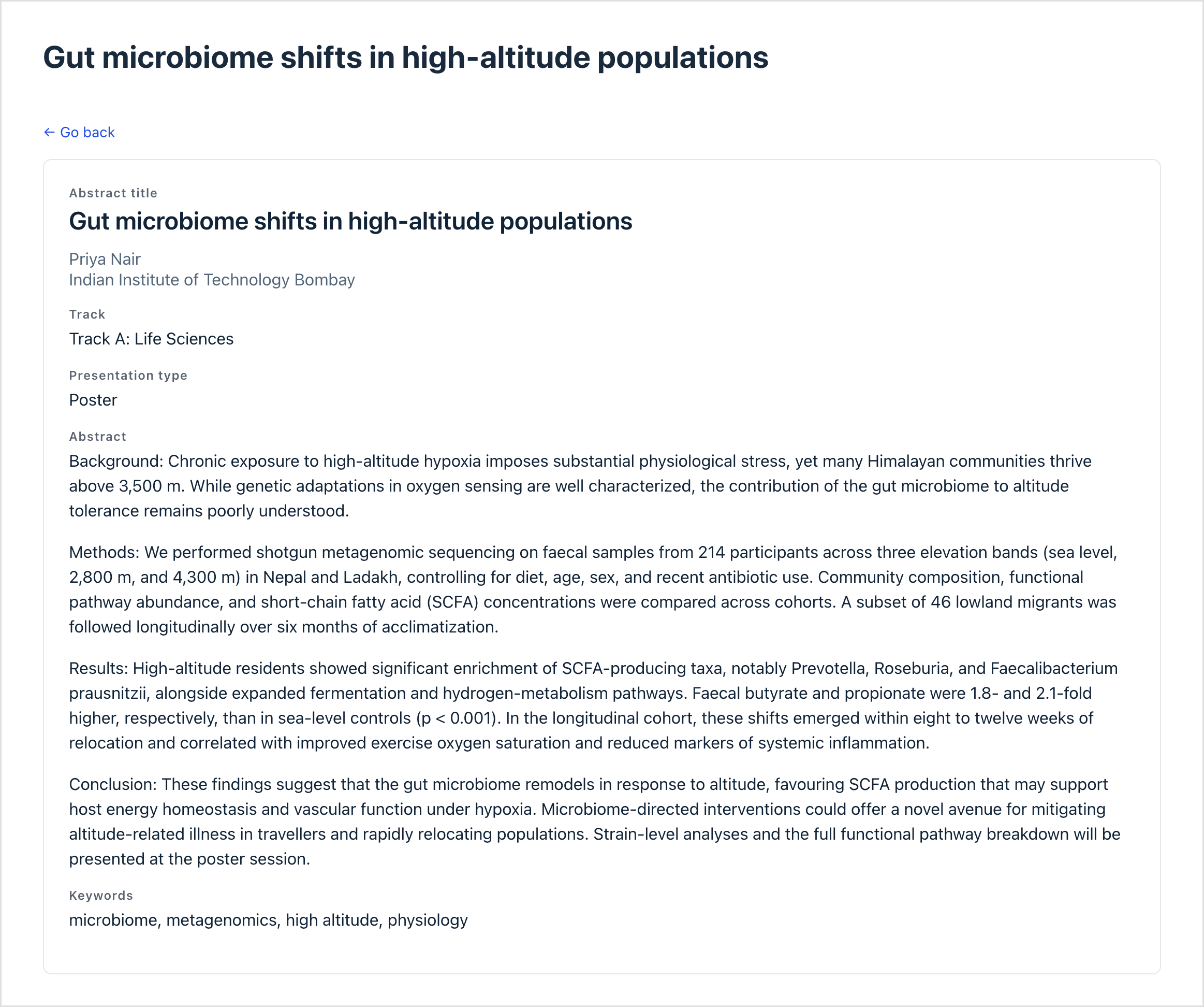 A single conference abstract page displaying the complete submission text