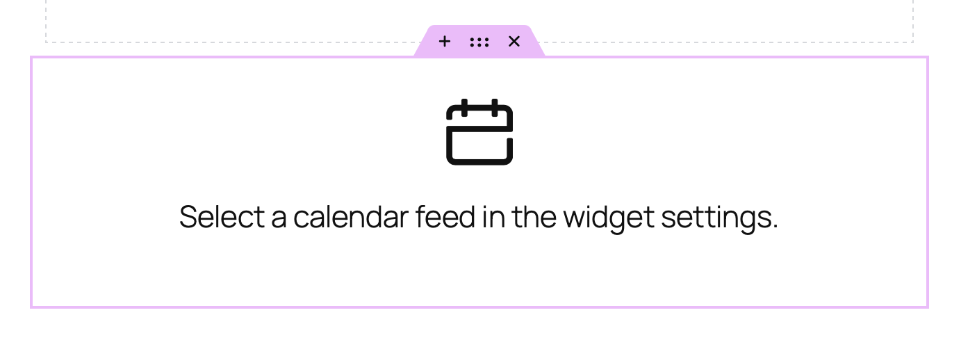 A newly dropped GravityCalendar widget on the Elementor canvas, showing a calendar icon and the text Select a calendar feed in the widget settings.