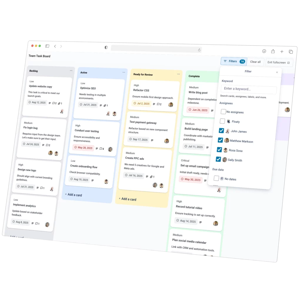 GravityBoard Kanban board showing tasks as cards in lanes
