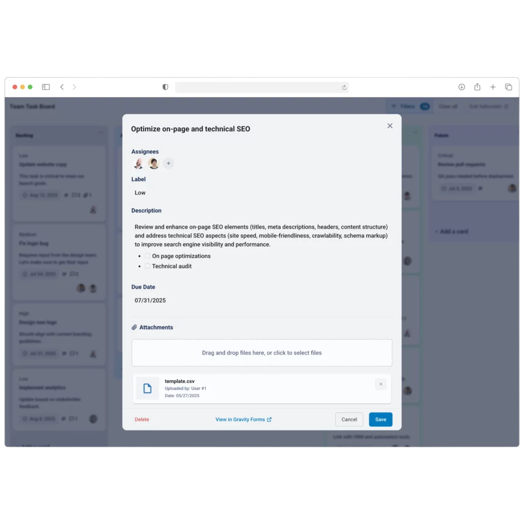 GravityBoard - open task modal