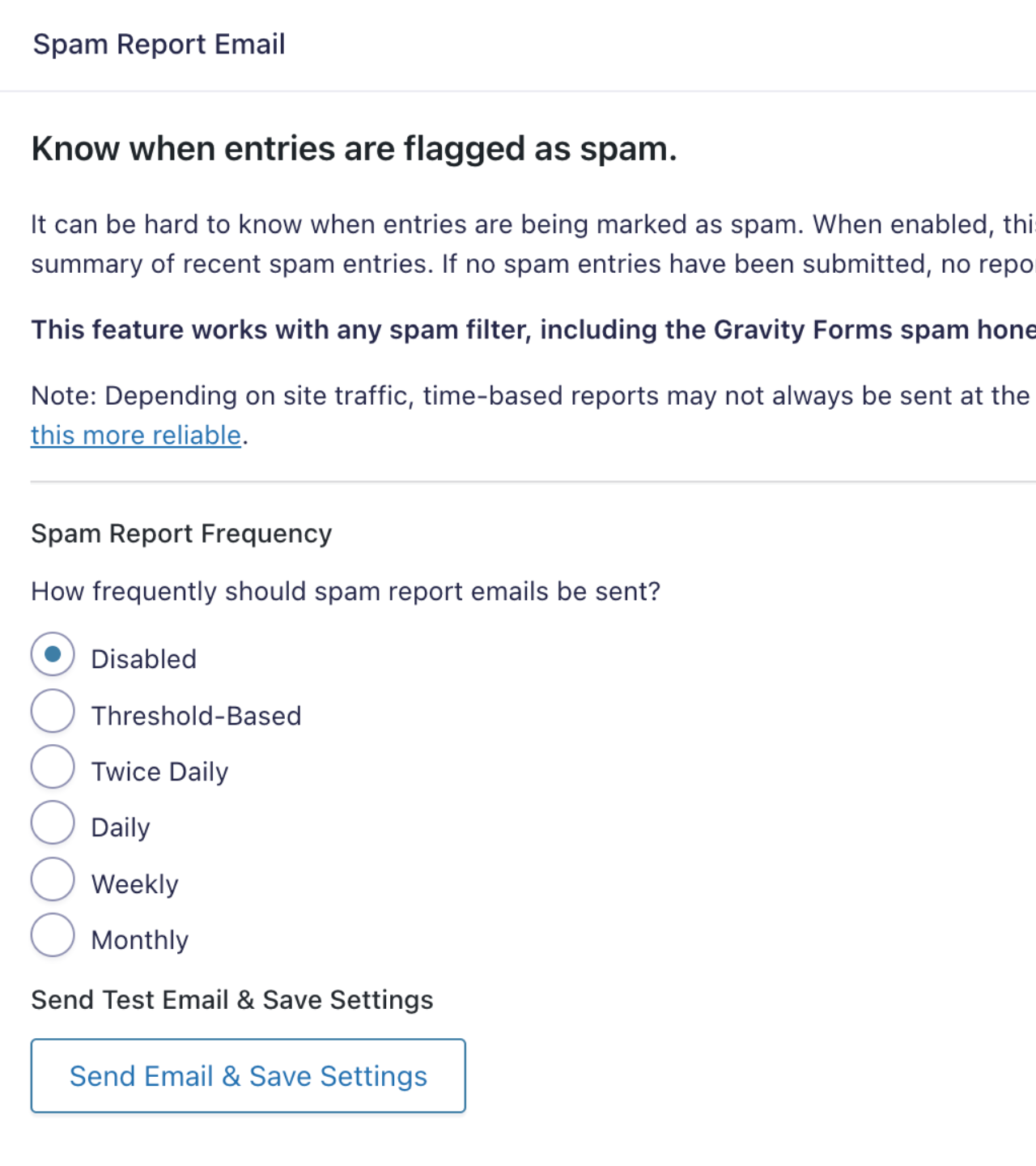 Spam report email settings