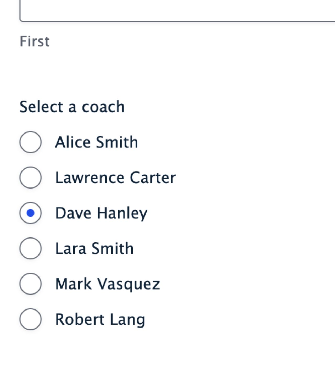 A radio buttons field where each choice is a WordPress user