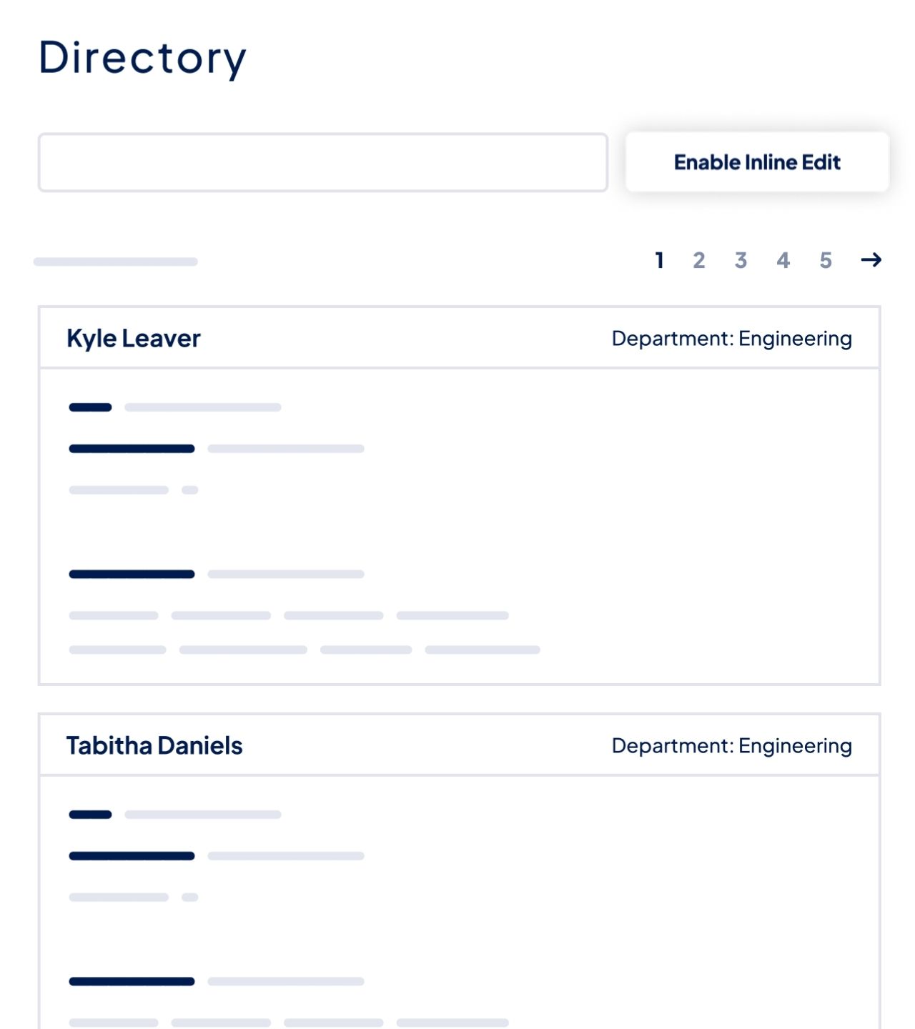 A directory with a button at the top labeled 'Enable Inline Edit'