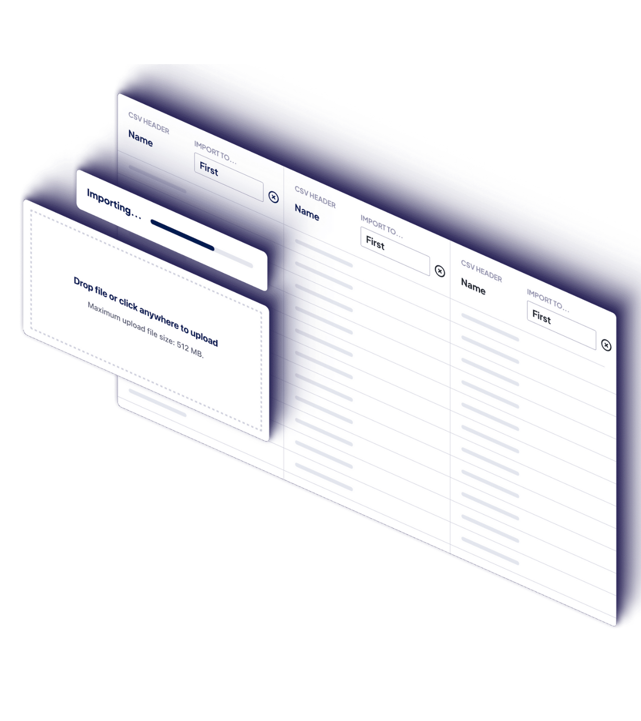 A layered view of the GravityImport field mapping interface.