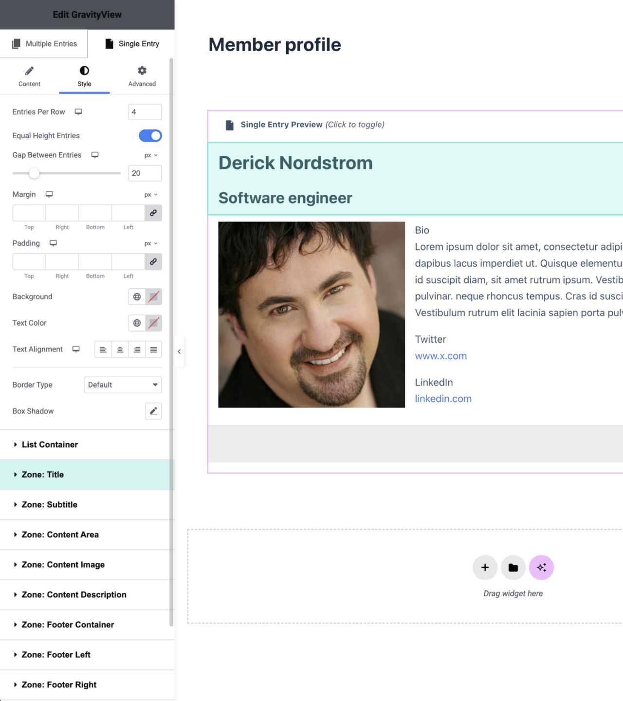 A View preview inside Elementor