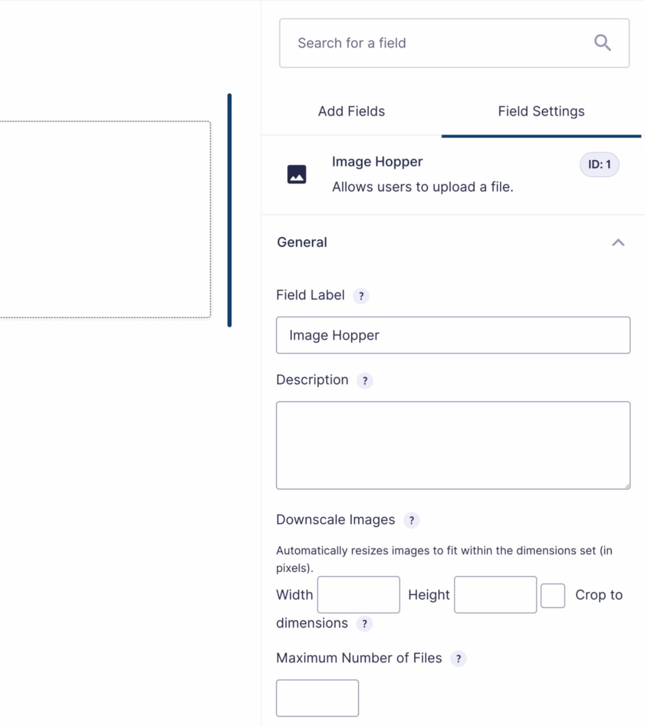 The Image Hopper field settings