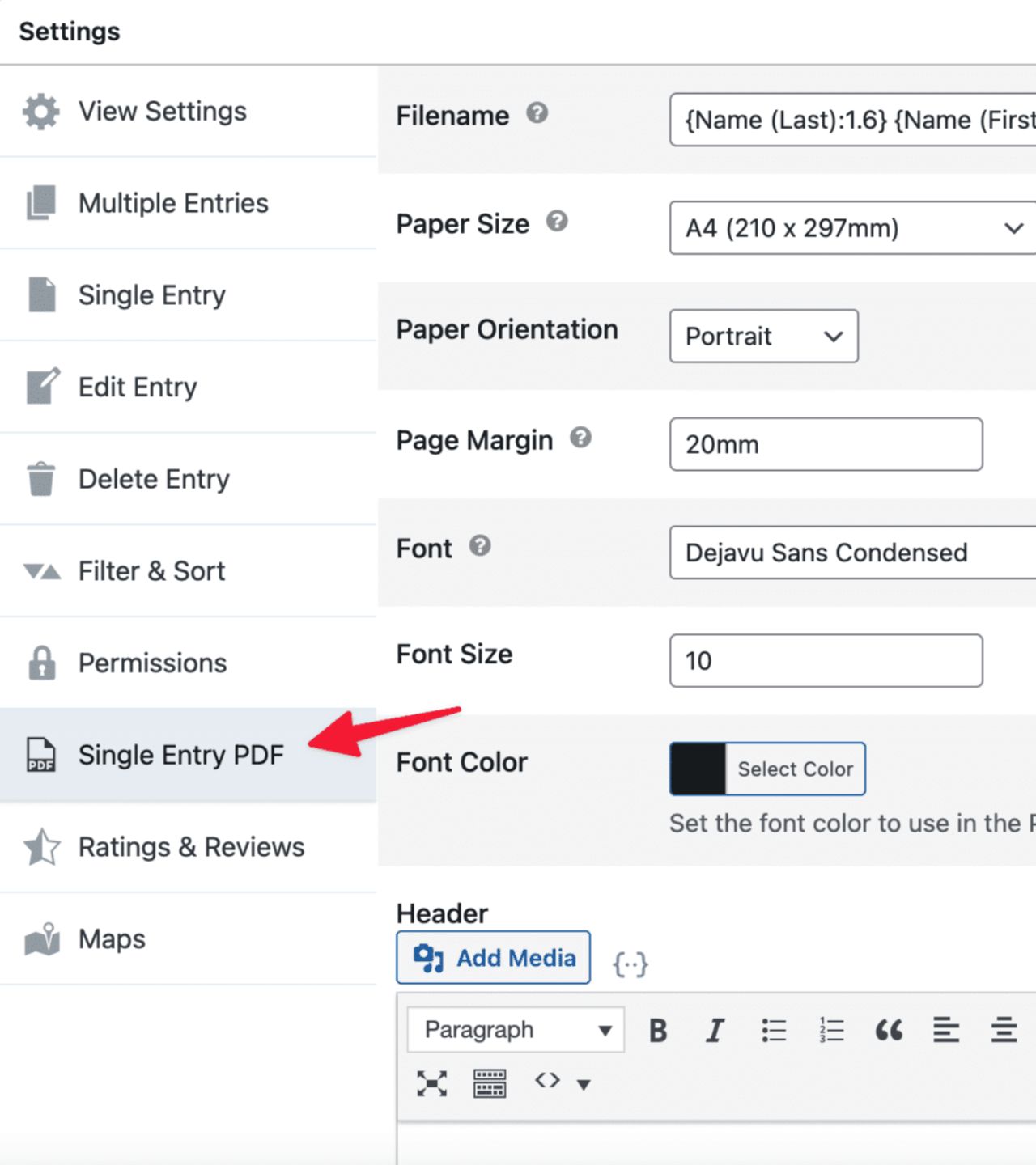 PDF for GravityView settings